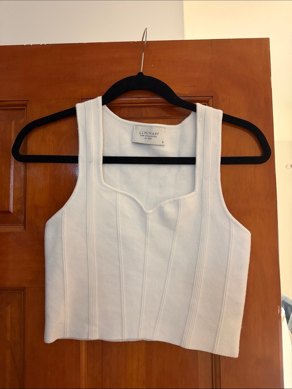 White Ribbed Square-Neck Crop Top